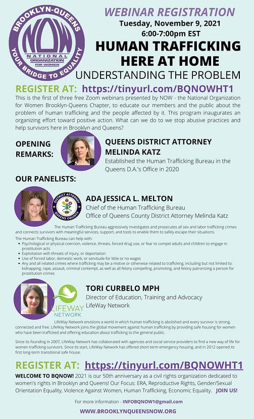 Human Trafficking Webinar - Flyer for Nov 9, 2021 Event